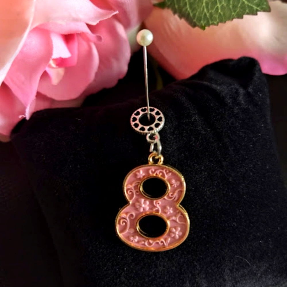 Pink and Gold Number 8 Pendant Charm